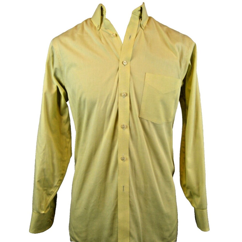 Mens Geoffrey Beene Cotton Blend LS Yellow Casual Shirt sz 15-32/33